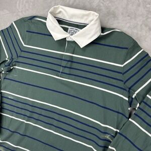 Vtg Lands' End Men's Rugby Shirt Size Large‎ Striped Long Sleeve Thick Heavy